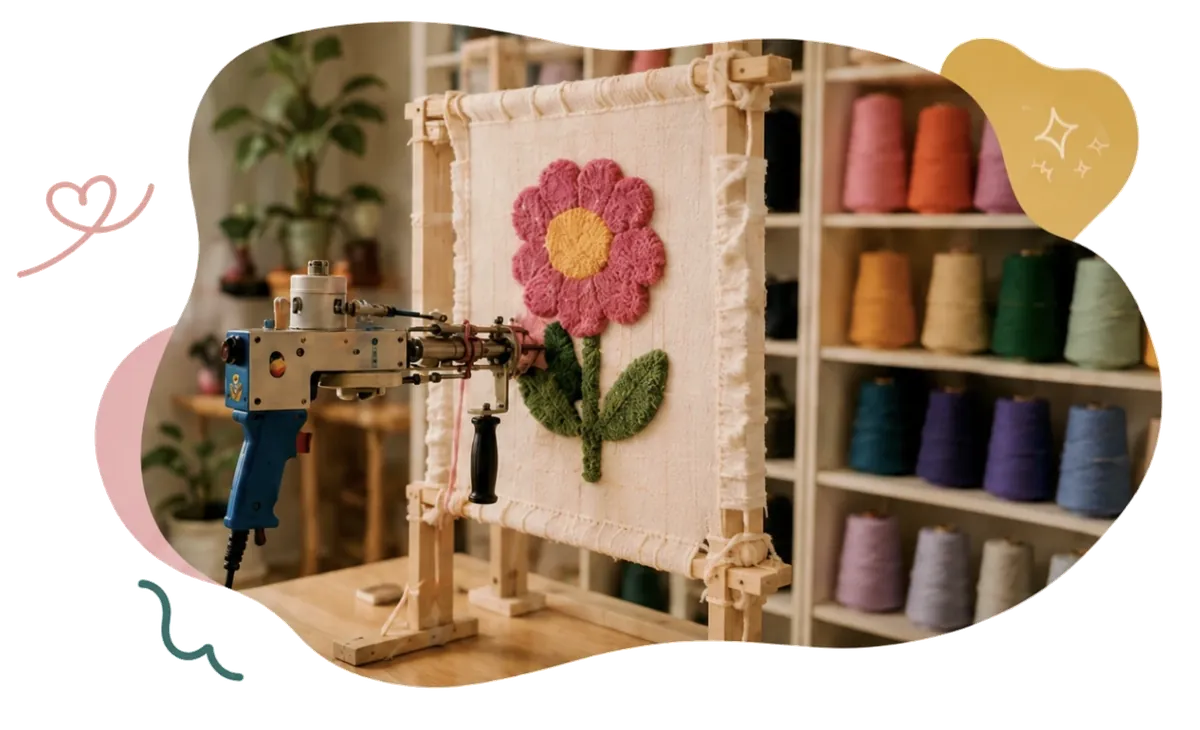 Tuftemaskin og blomstermotiv
